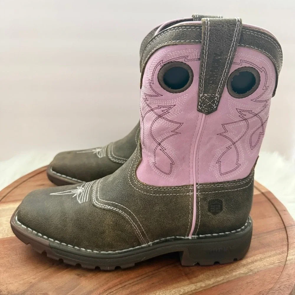 Rocky Legacy 32 Kids Western Boots Brown Pink Lavender Square Toe RKW0408C 3M